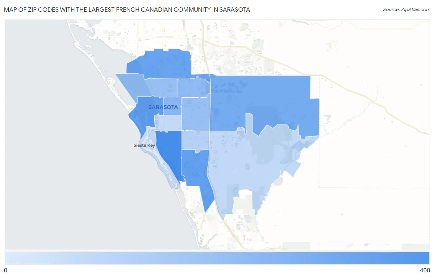 Zip Codes with the Largest French Canadian Community in Sarasota Map