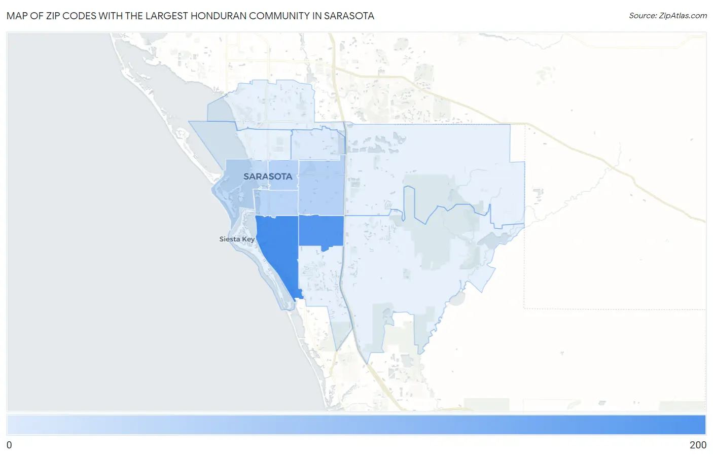 Zip Codes with the Largest Honduran Community in Sarasota Map