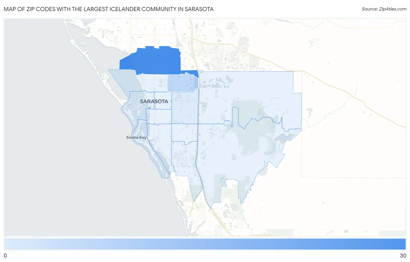 Zip Codes with the Largest Icelander Community in Sarasota Map