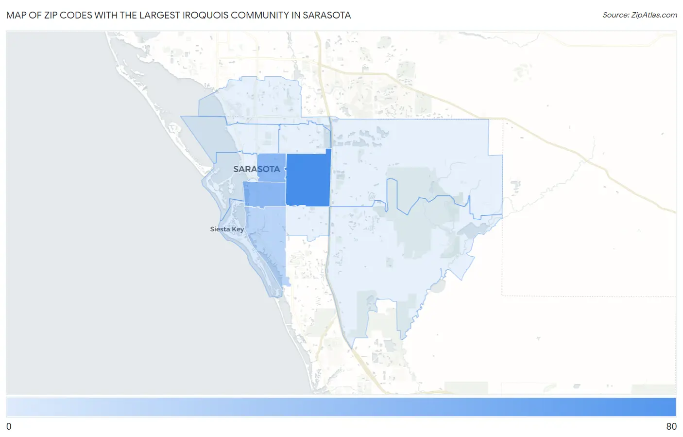Zip Codes with the Largest Iroquois Community in Sarasota Map