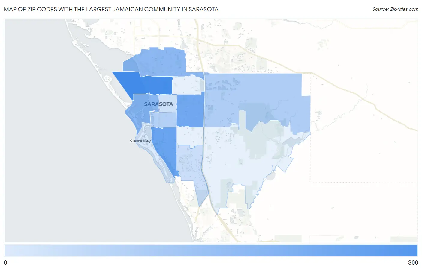 Zip Codes with the Largest Jamaican Community in Sarasota Map