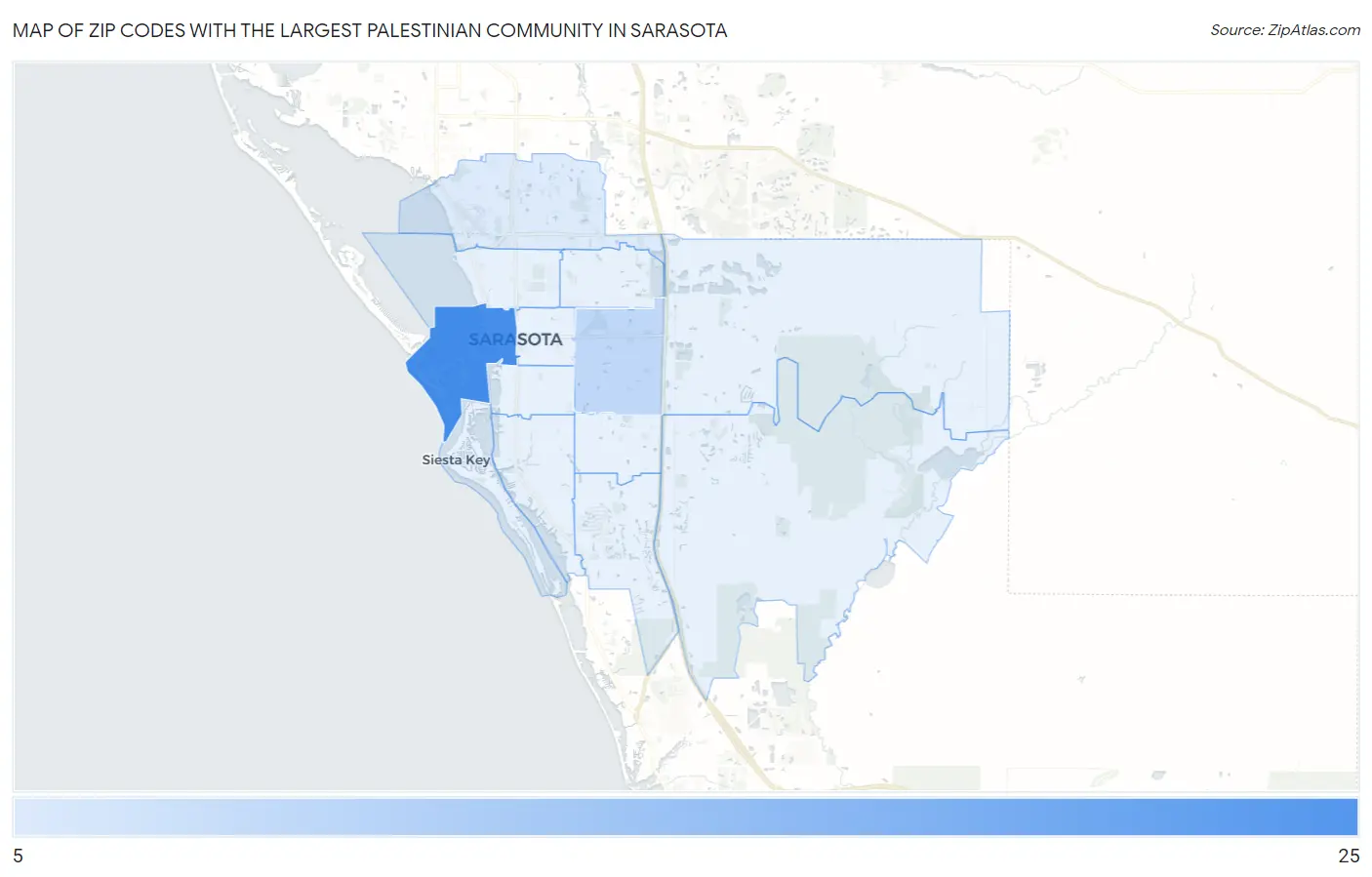 Zip Codes with the Largest Palestinian Community in Sarasota Map