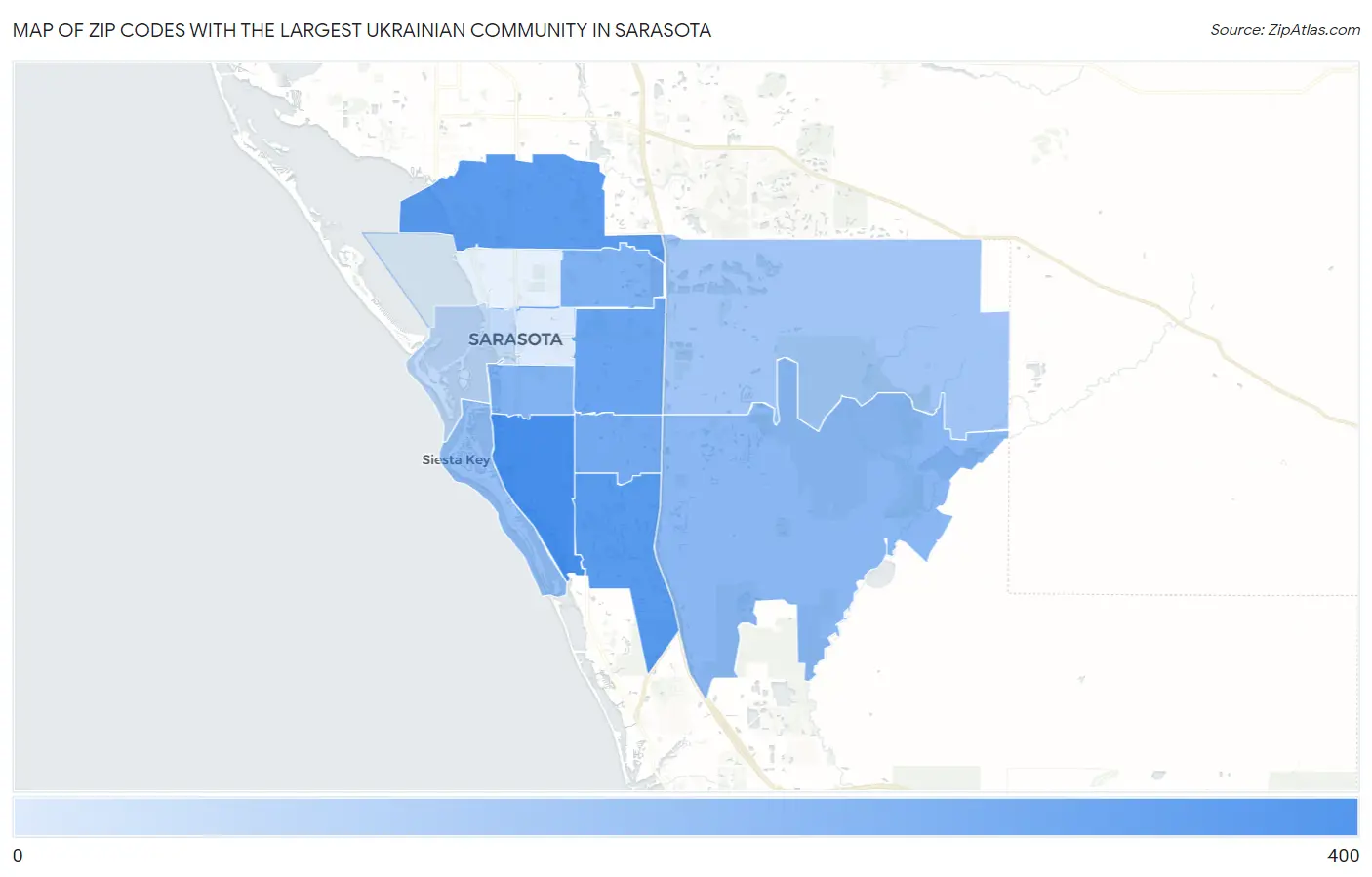 Zip Codes with the Largest Ukrainian Community in Sarasota Map