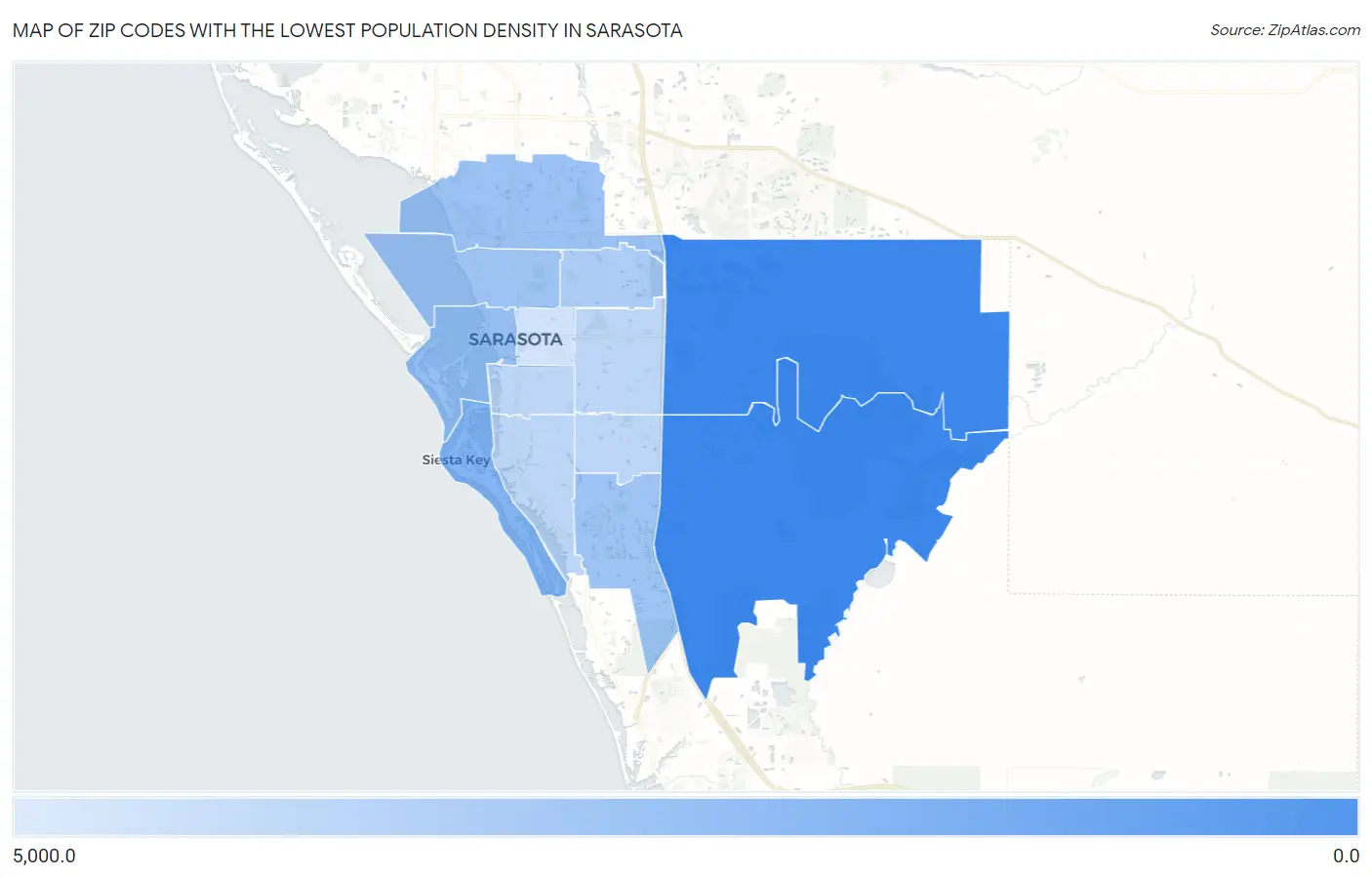 Zip Codes with the Lowest Population Density in Sarasota Map