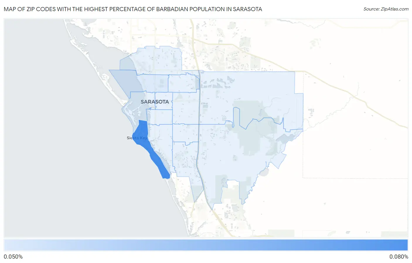 Zip Codes with the Highest Percentage of Barbadian Population in Sarasota Map