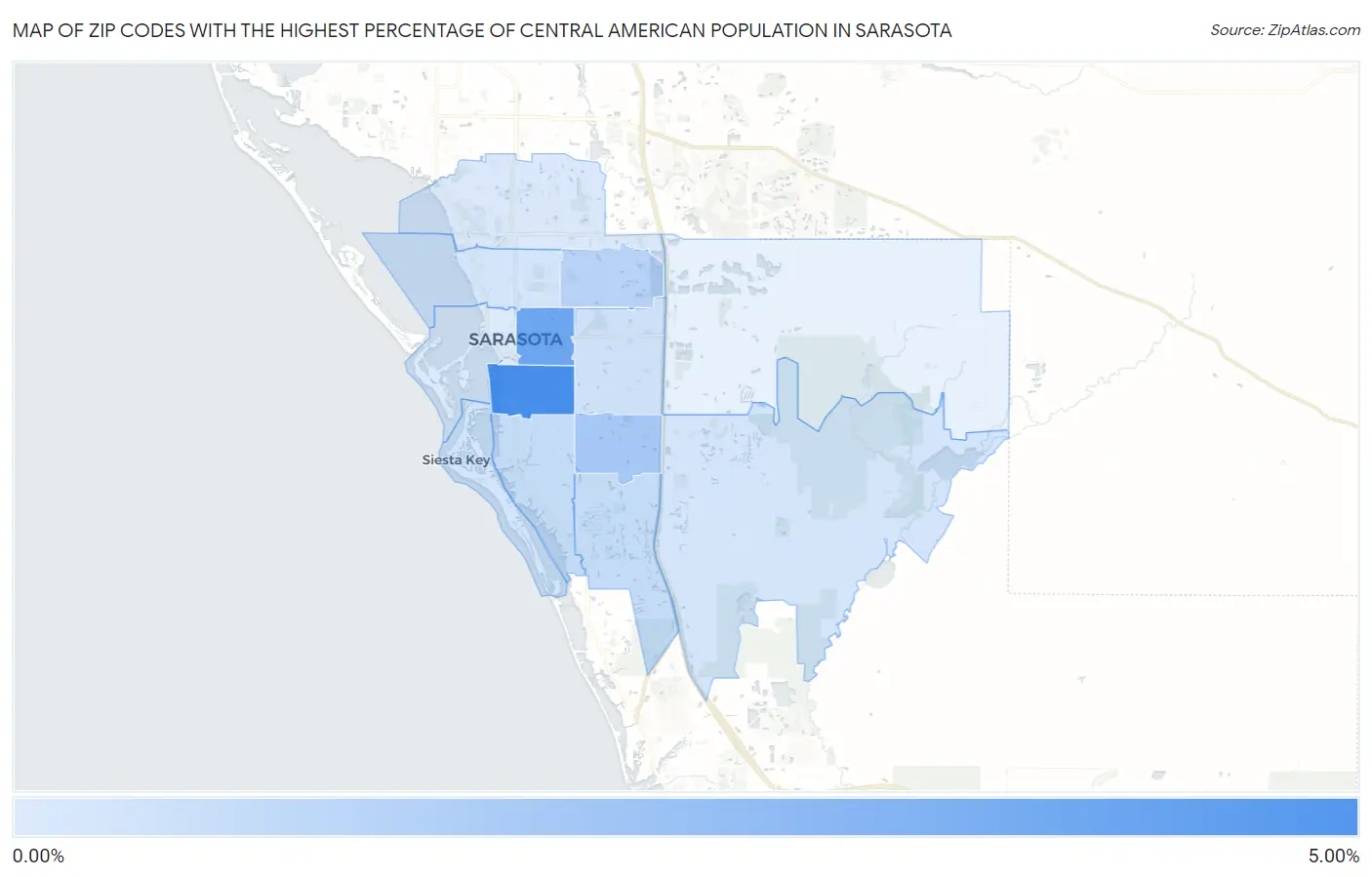 Zip Codes with the Highest Percentage of Central American Population in Sarasota Map