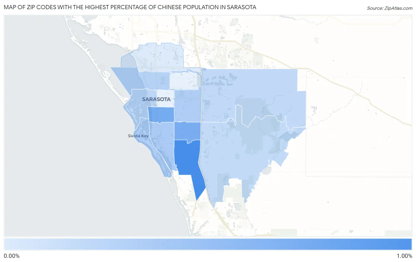 Zip Codes with the Highest Percentage of Chinese Population in Sarasota Map