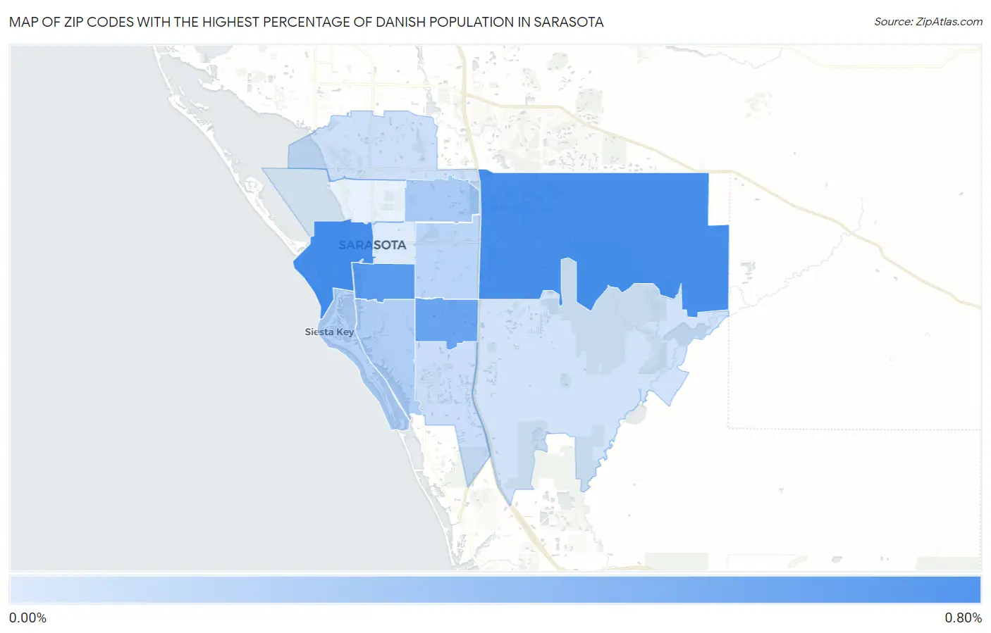 Zip Codes with the Highest Percentage of Danish Population in Sarasota Map
