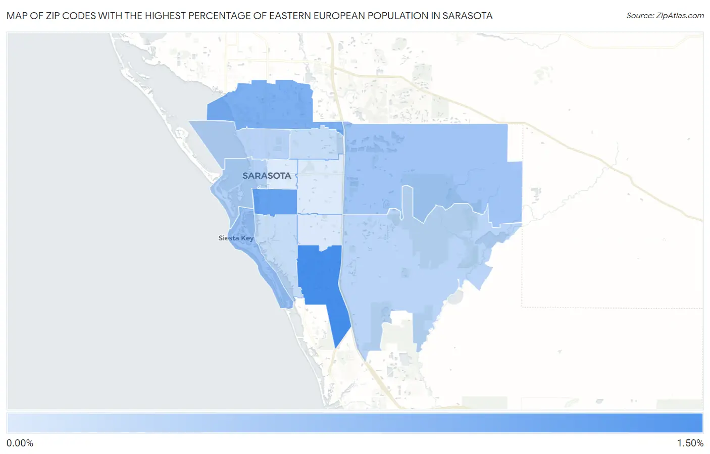 Zip Codes with the Highest Percentage of Eastern European Population in Sarasota Map