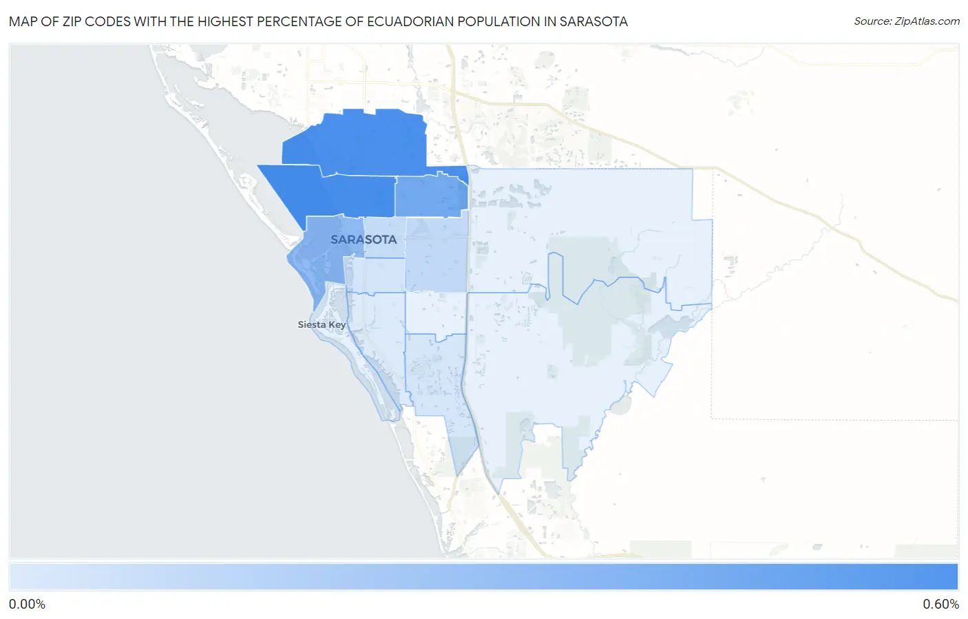 Zip Codes with the Highest Percentage of Ecuadorian Population in Sarasota Map