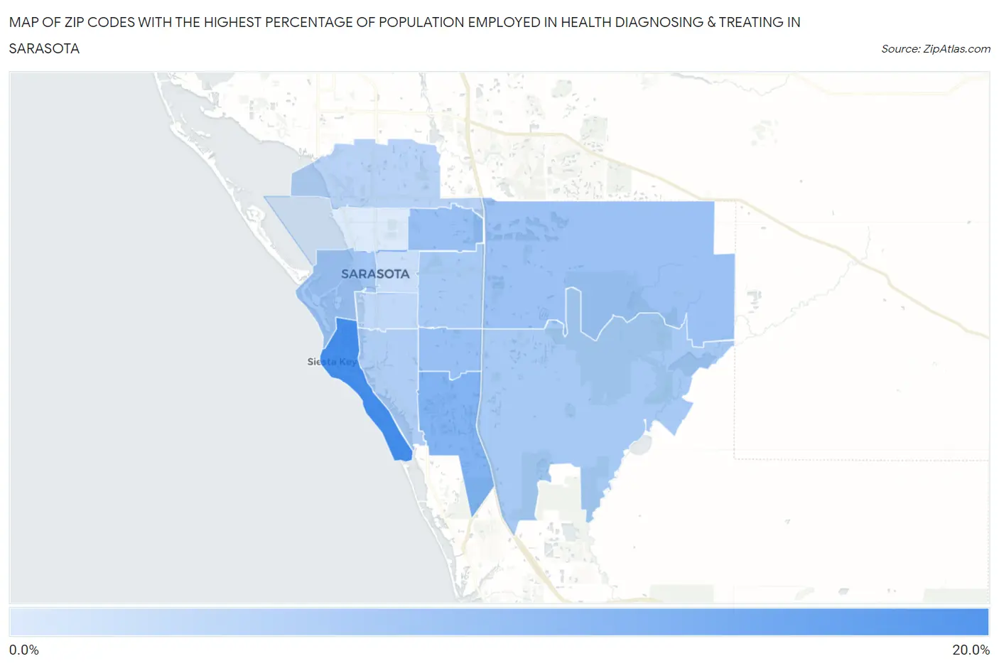 Zip Codes with the Highest Percentage of Population Employed in Health Diagnosing & Treating in Sarasota Map