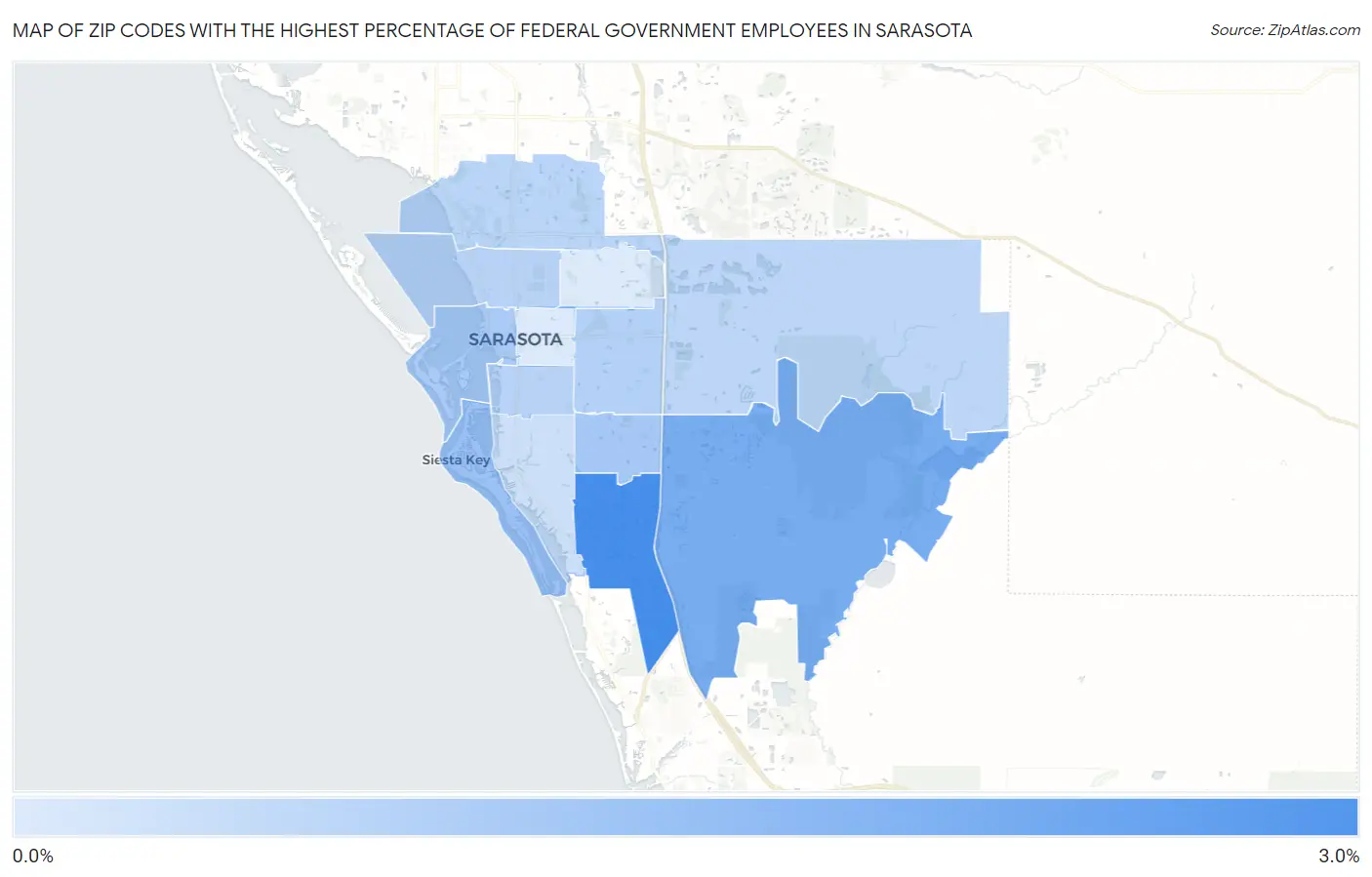 Zip Codes with the Highest Percentage of Federal Government Employees in Sarasota Map