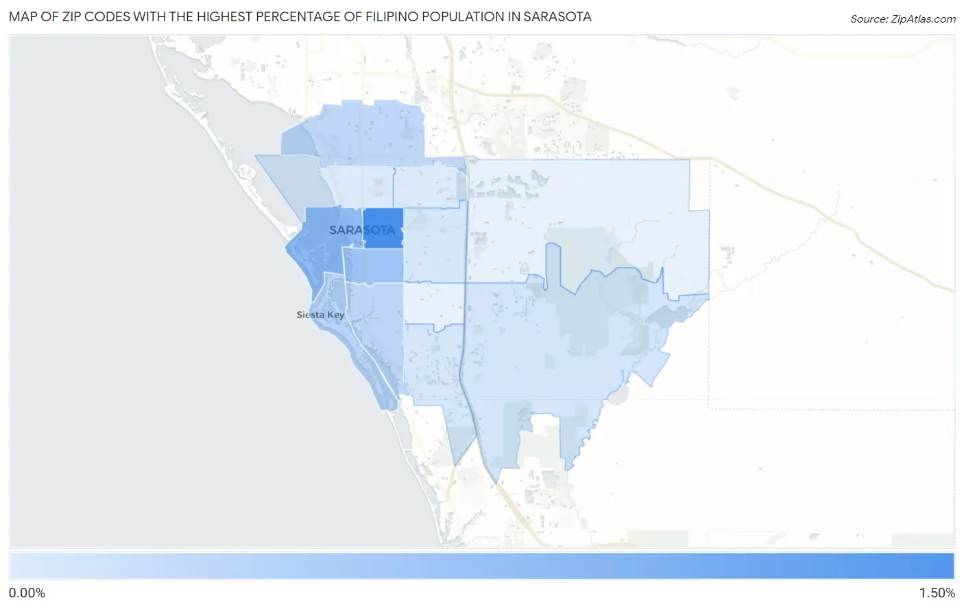 Zip Codes with the Highest Percentage of Filipino Population in Sarasota Map