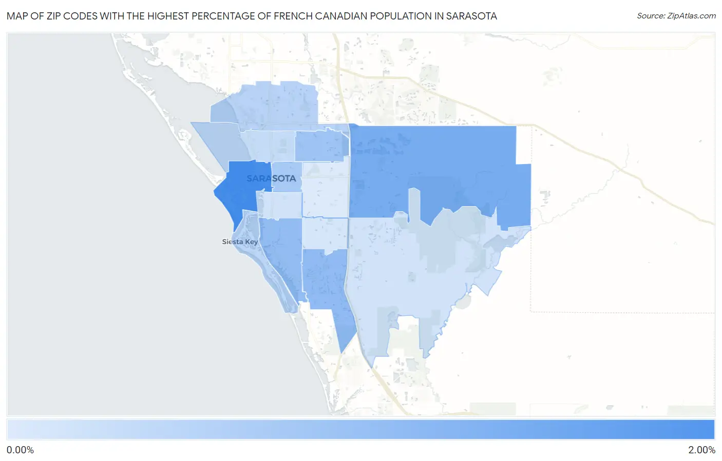 Zip Codes with the Highest Percentage of French Canadian Population in Sarasota Map