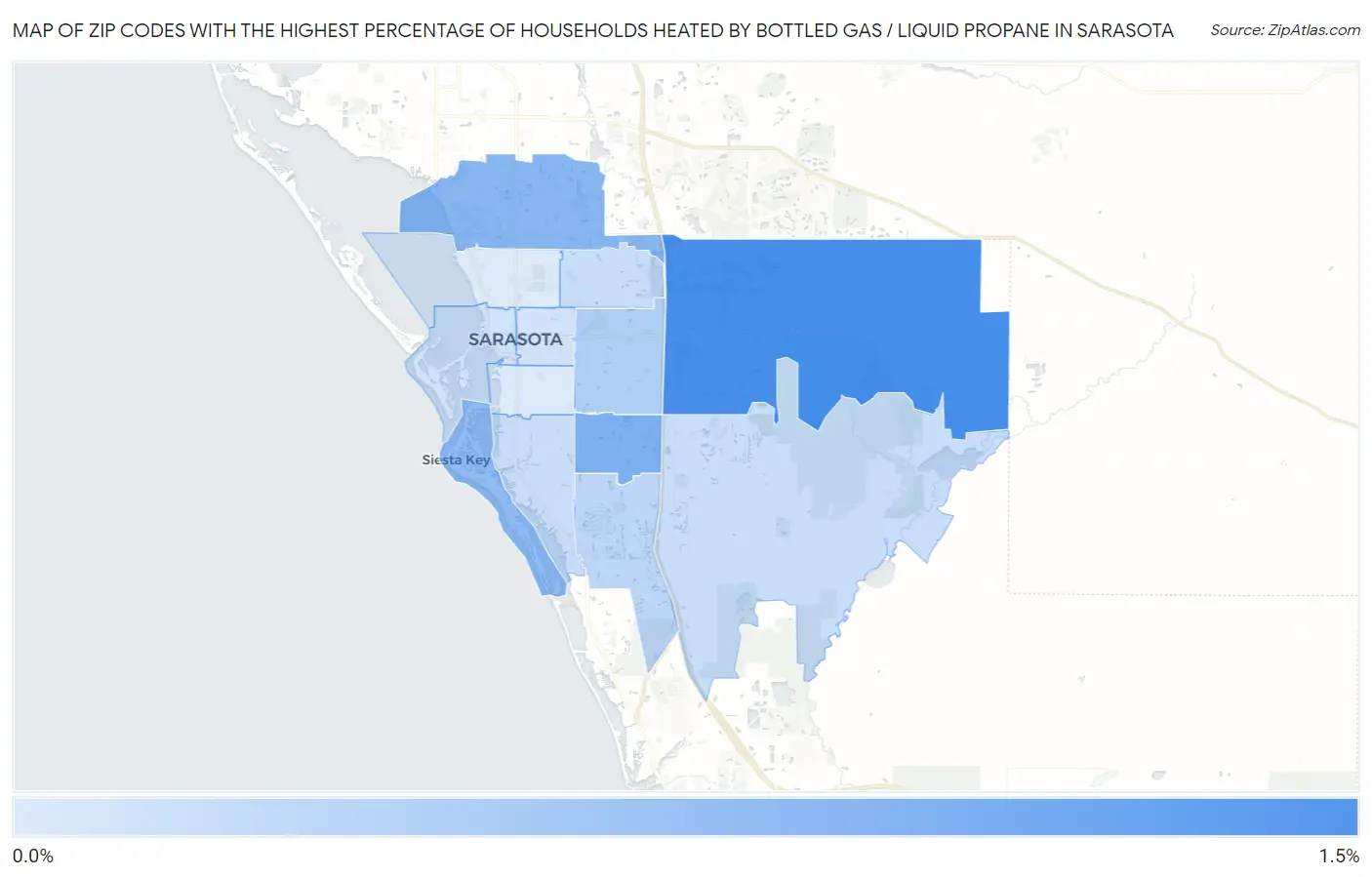 Zip Codes with the Highest Percentage of Households Heated by Bottled Gas / Liquid Propane in Sarasota Map