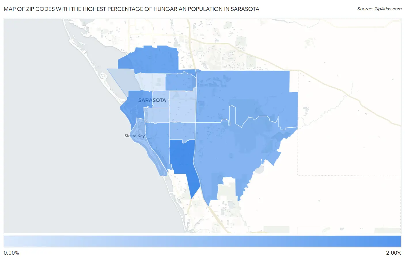 Zip Codes with the Highest Percentage of Hungarian Population in Sarasota Map