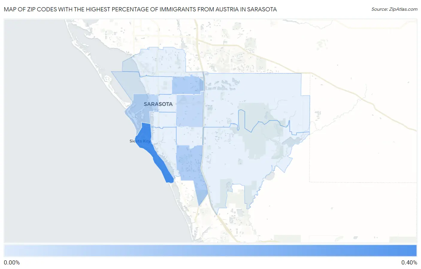 Zip Codes with the Highest Percentage of Immigrants from Austria in Sarasota Map