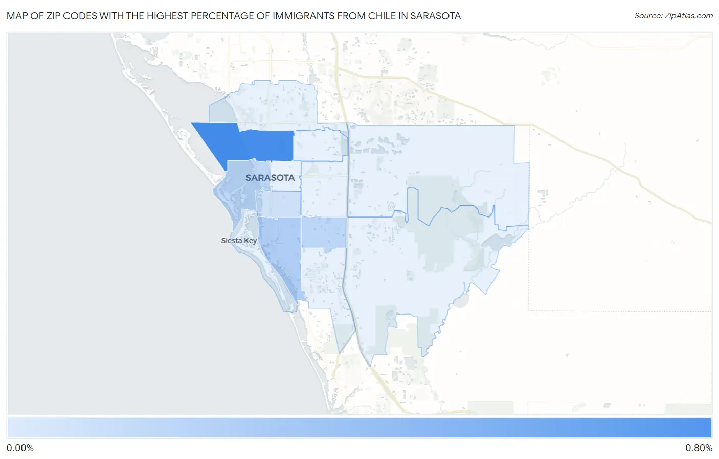 Zip Codes with the Highest Percentage of Immigrants from Chile in Sarasota Map
