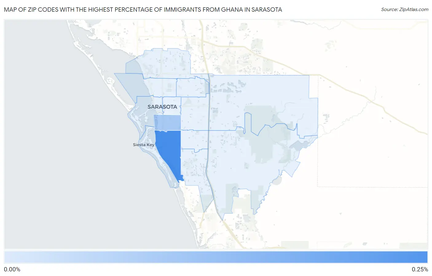 Zip Codes with the Highest Percentage of Immigrants from Ghana in Sarasota Map
