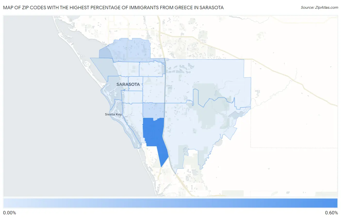 Zip Codes with the Highest Percentage of Immigrants from Greece in Sarasota Map