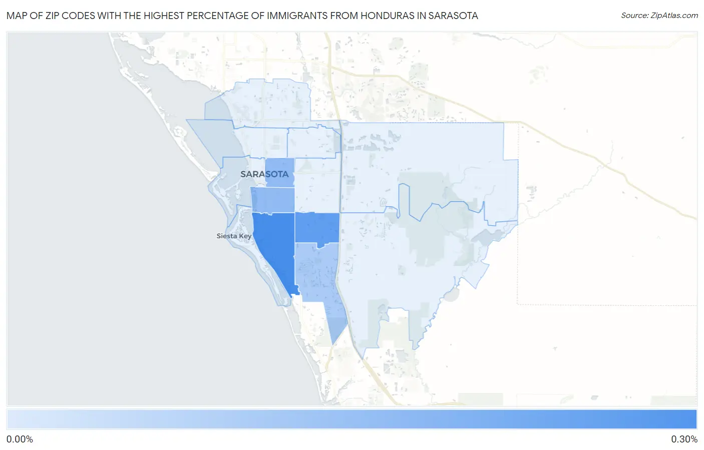 Zip Codes with the Highest Percentage of Immigrants from Honduras in Sarasota Map
