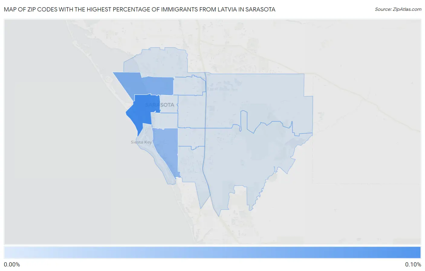 Zip Codes with the Highest Percentage of Immigrants from Latvia in Sarasota Map