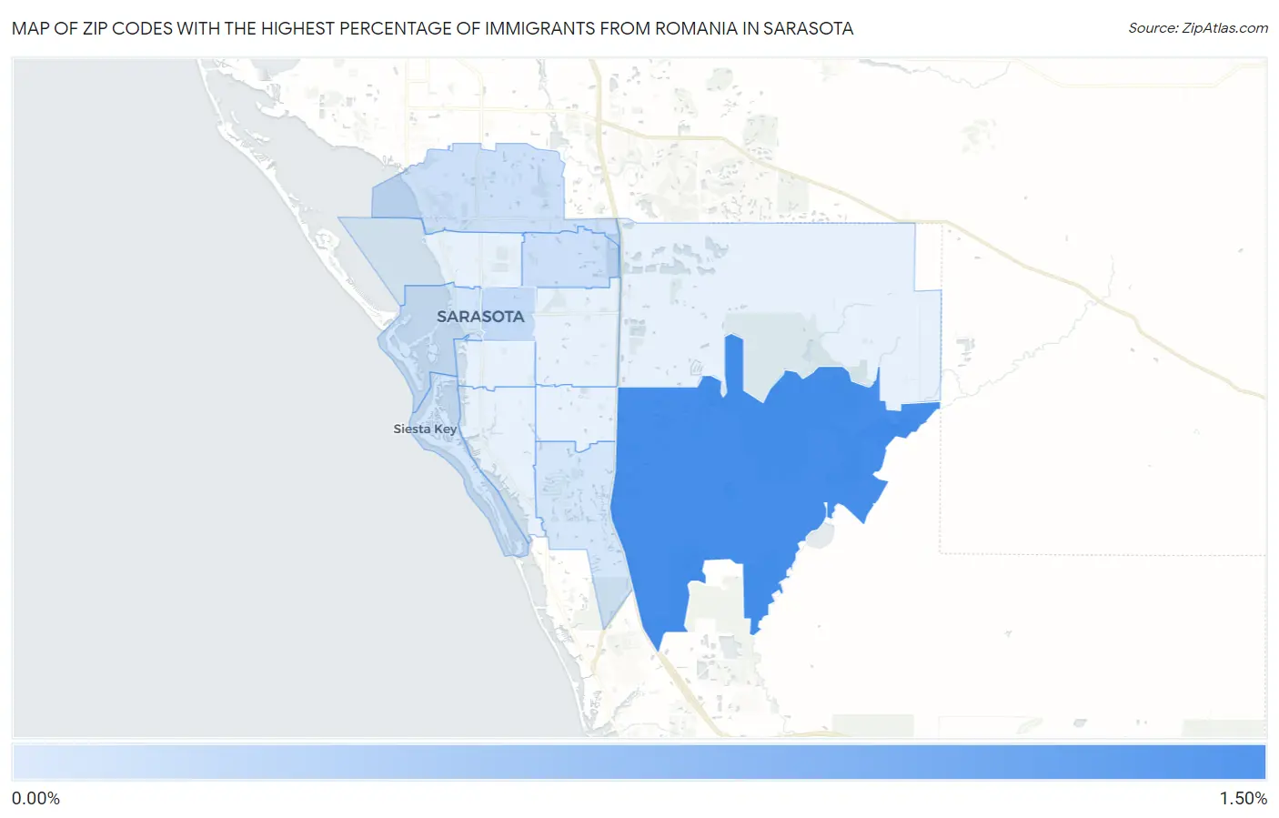 Zip Codes with the Highest Percentage of Immigrants from Romania in Sarasota Map