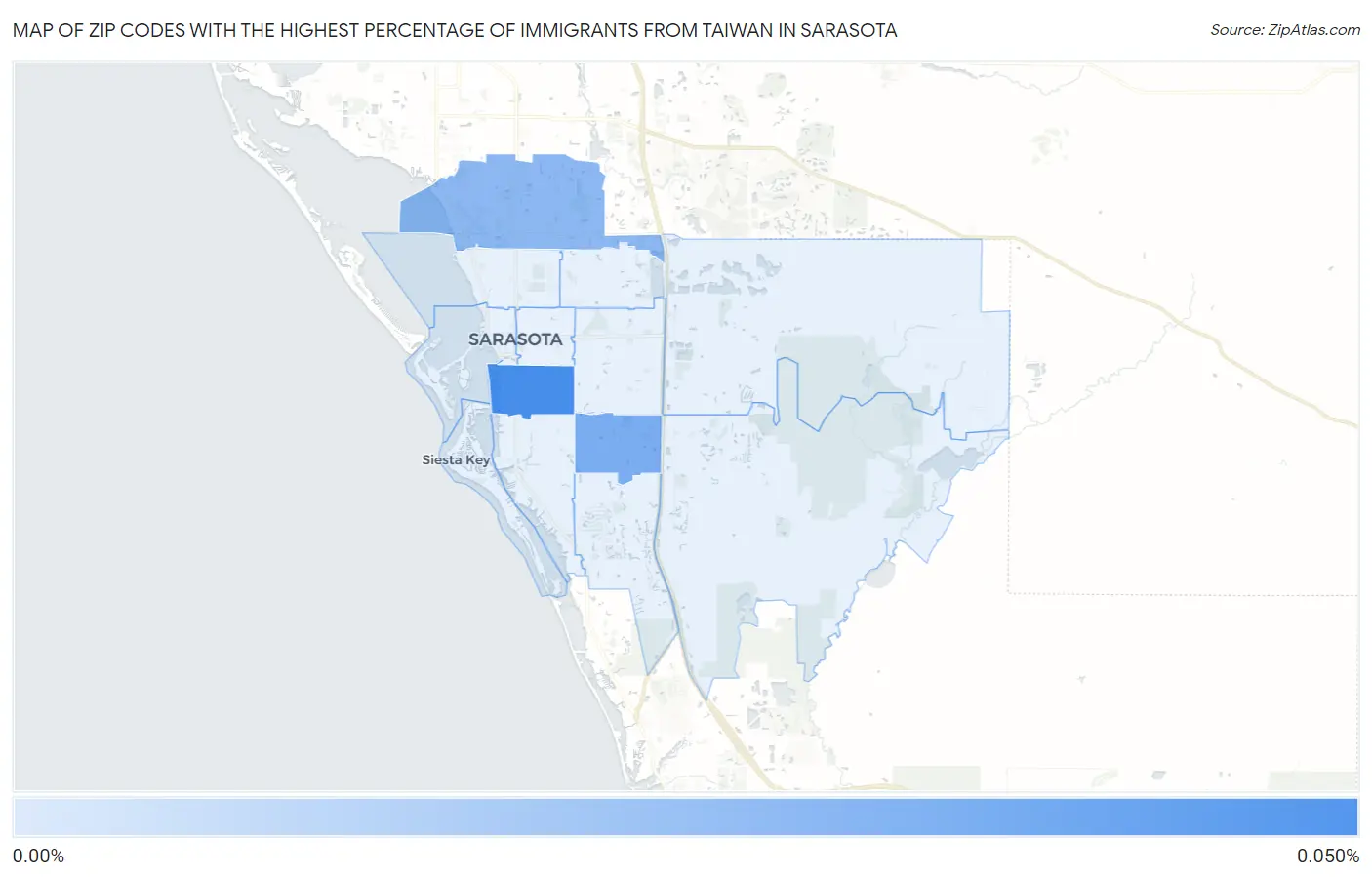 Zip Codes with the Highest Percentage of Immigrants from Taiwan in Sarasota Map