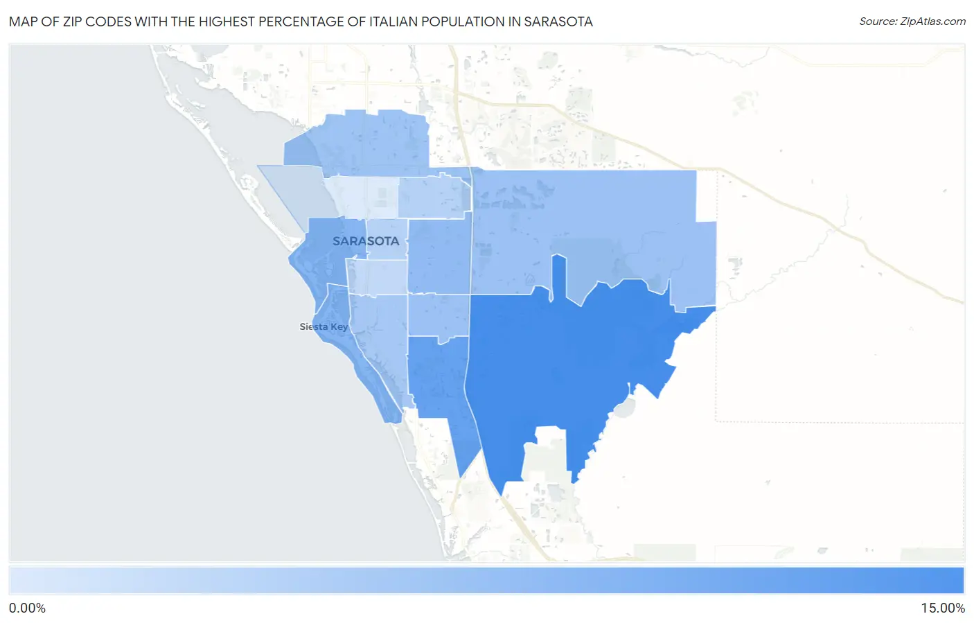 Zip Codes with the Highest Percentage of Italian Population in Sarasota Map