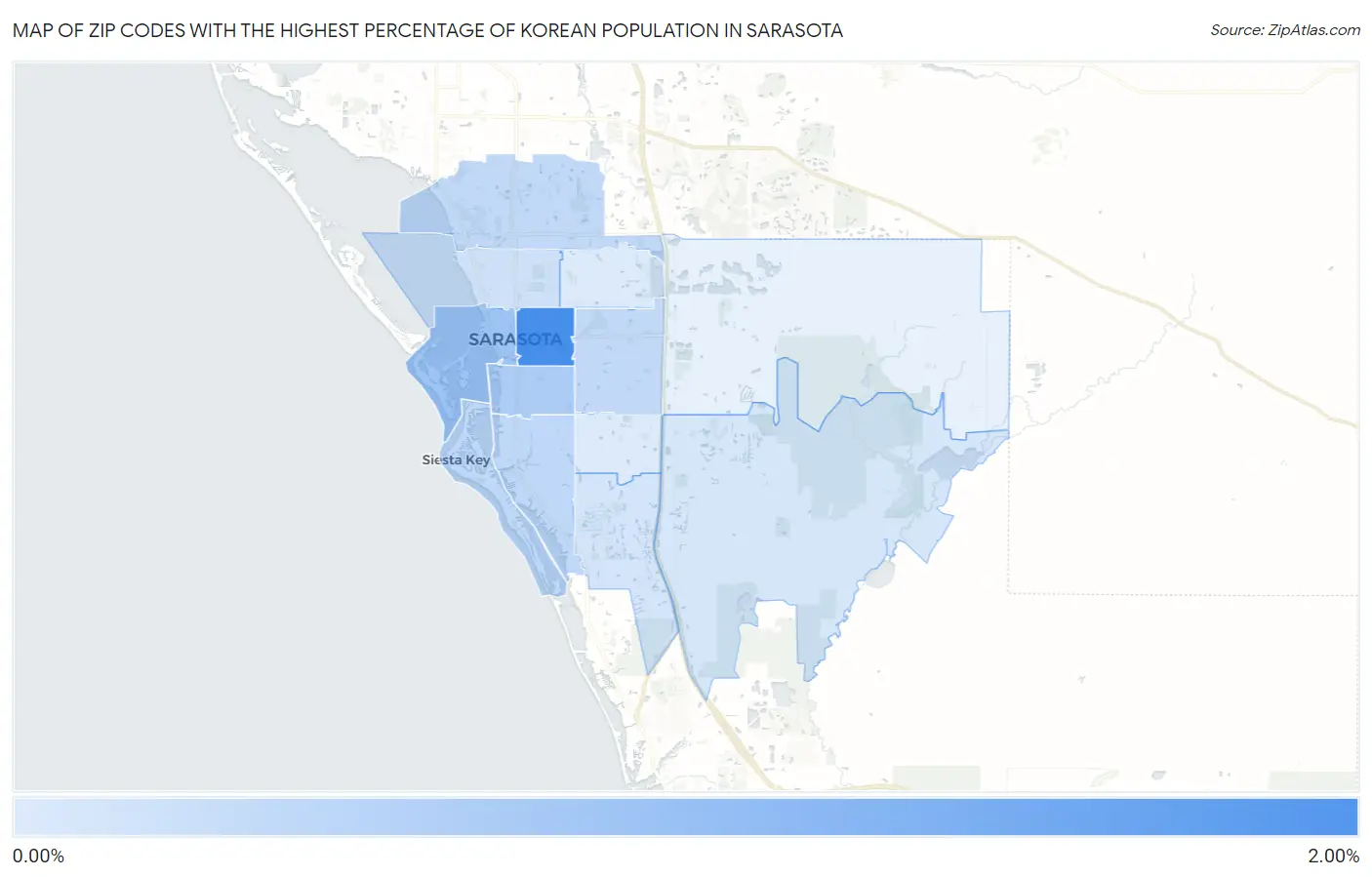 Zip Codes with the Highest Percentage of Korean Population in Sarasota Map