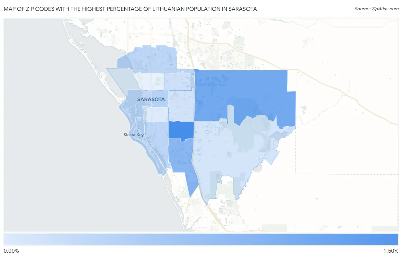 Zip Codes with the Highest Percentage of Lithuanian Population in Sarasota Map