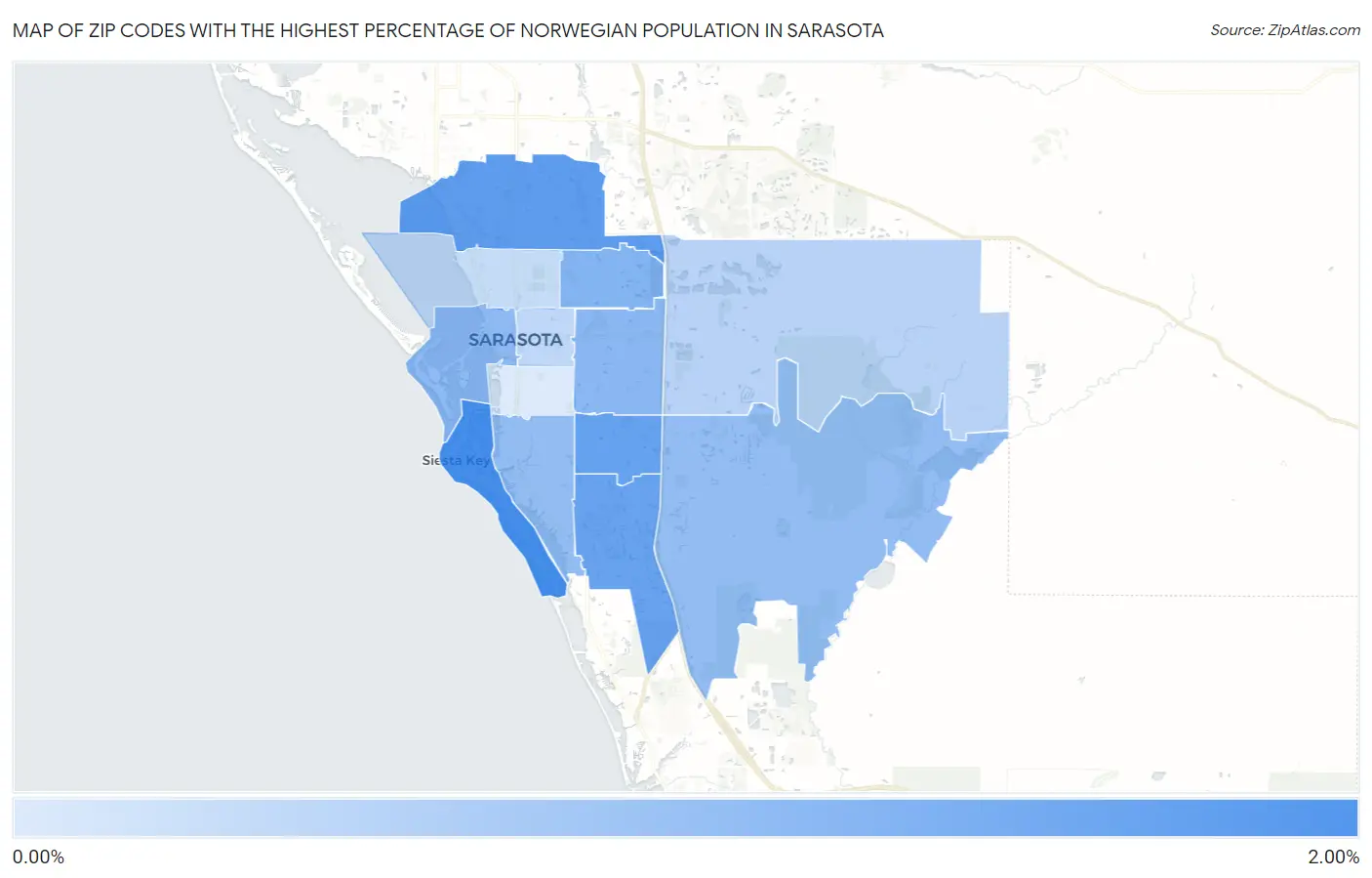 Zip Codes with the Highest Percentage of Norwegian Population in Sarasota Map