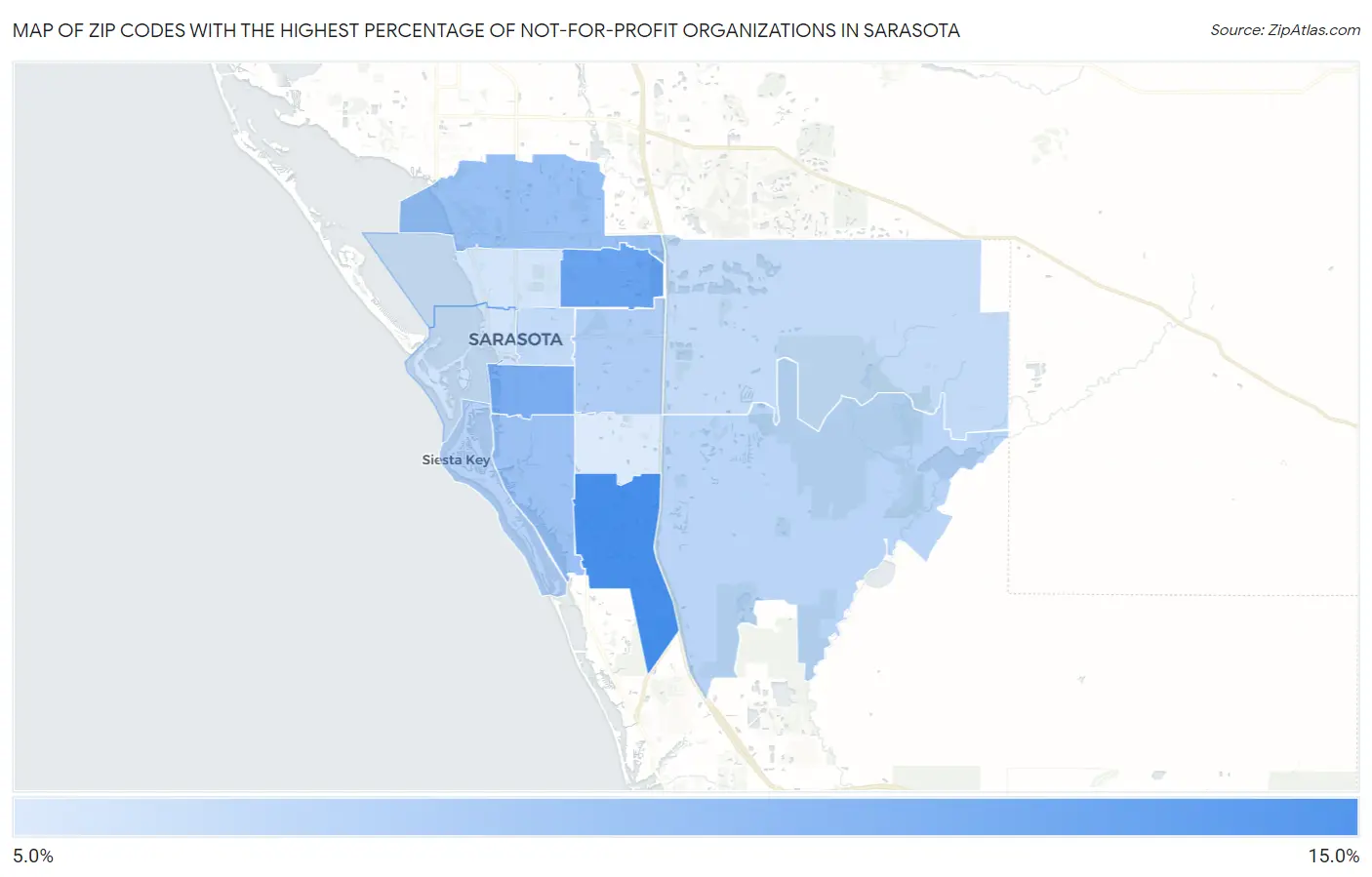 Zip Codes with the Highest Percentage of Not-for-profit Organizations in Sarasota Map