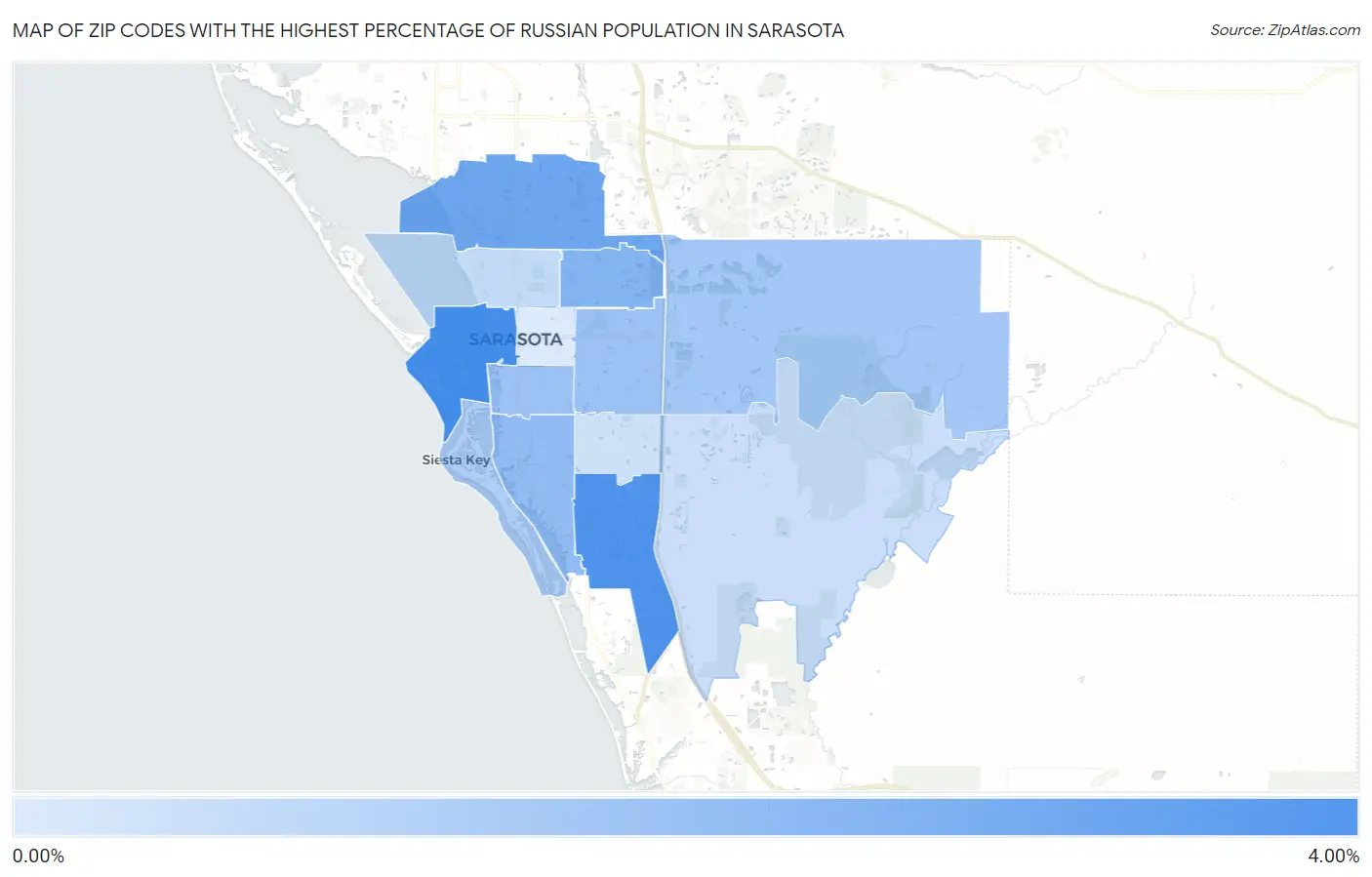 Zip Codes with the Highest Percentage of Russian Population in Sarasota Map
