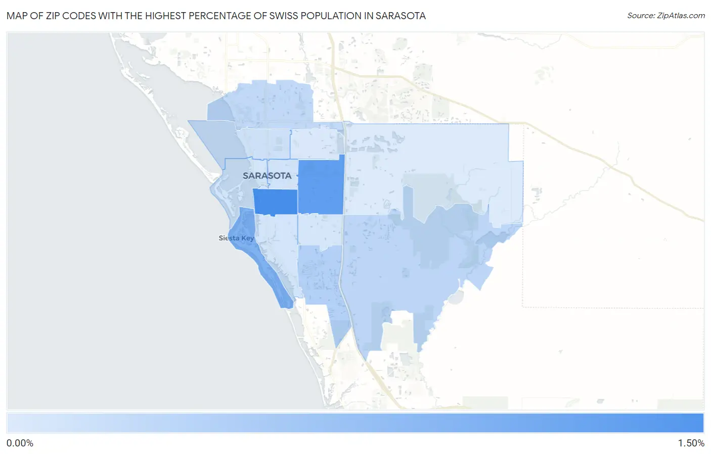 Zip Codes with the Highest Percentage of Swiss Population in Sarasota Map