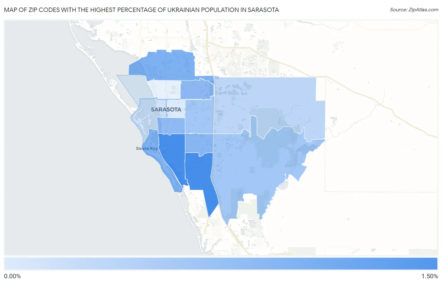 Zip Codes with the Highest Percentage of Ukrainian Population in Sarasota Map