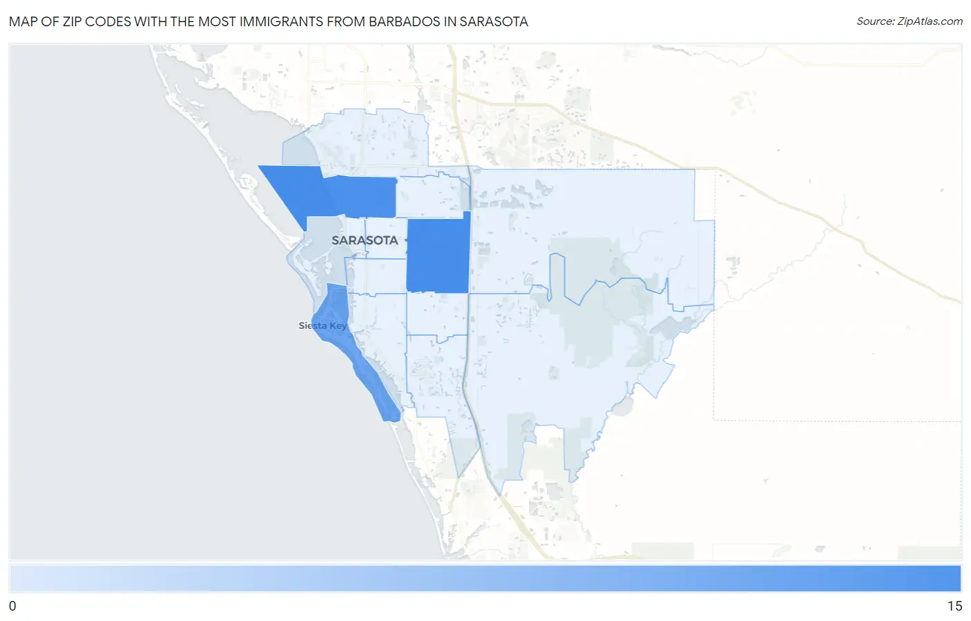 Zip Codes with the Most Immigrants from Barbados in Sarasota Map