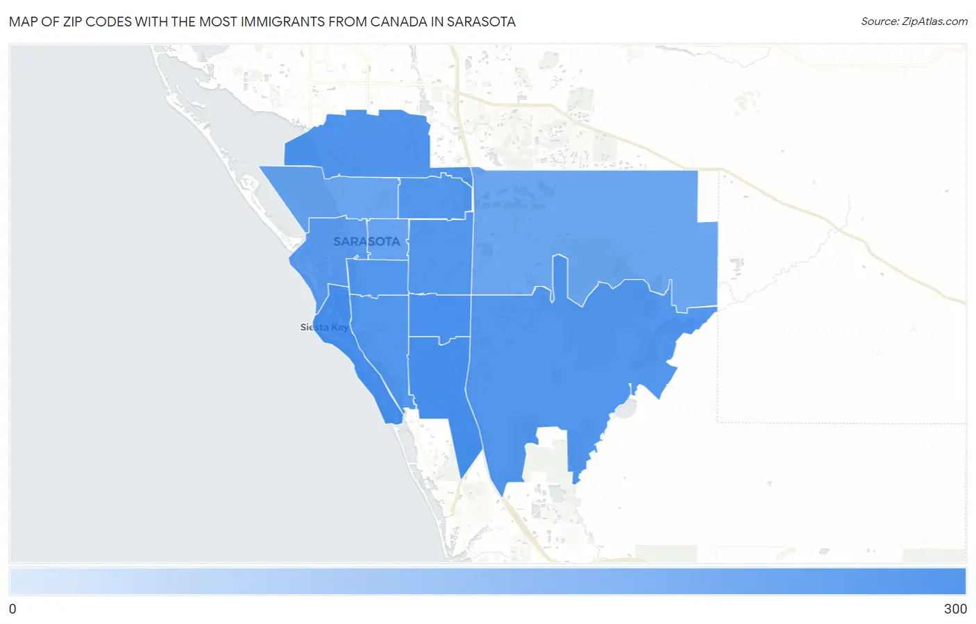 Zip Codes with the Most Immigrants from Canada in Sarasota Map