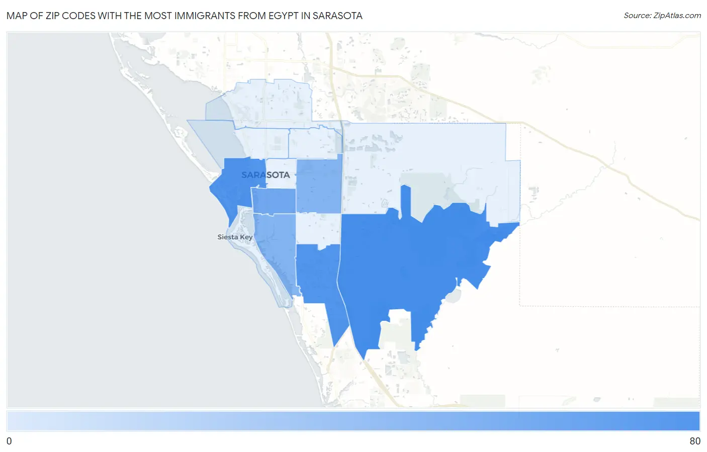 Zip Codes with the Most Immigrants from Egypt in Sarasota Map