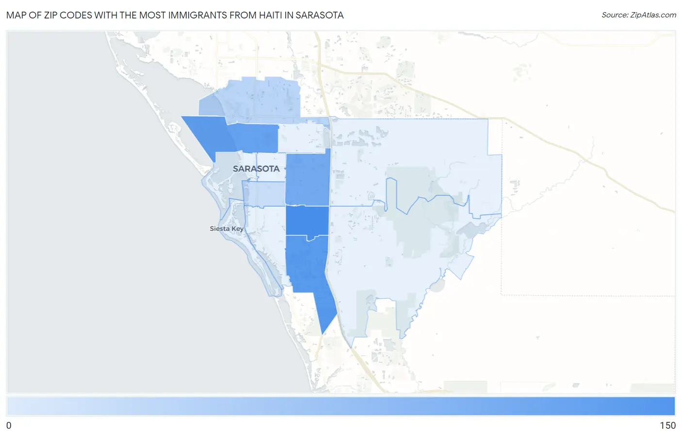 Zip Codes with the Most Immigrants from Haiti in Sarasota Map