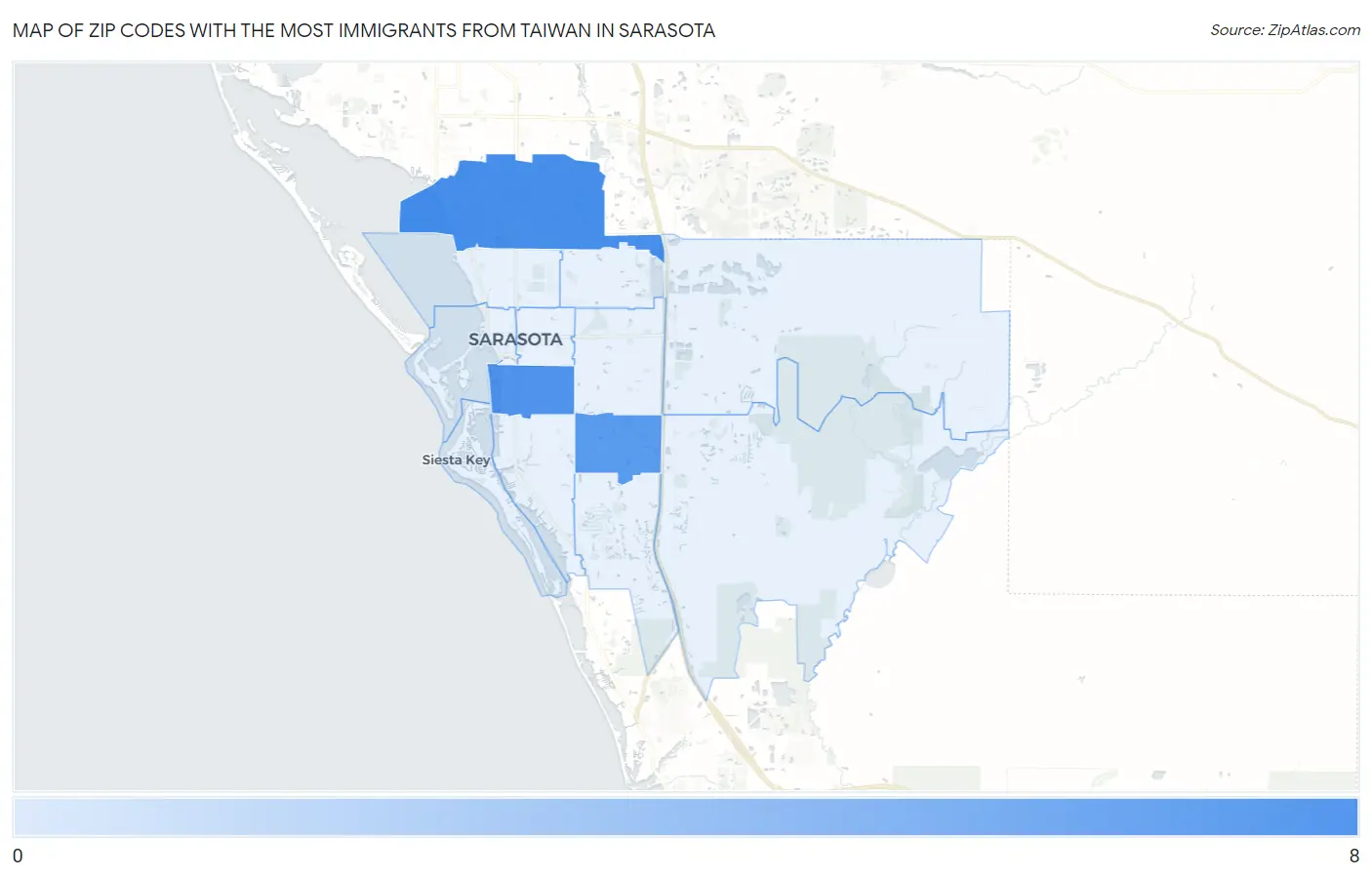 Zip Codes with the Most Immigrants from Taiwan in Sarasota Map