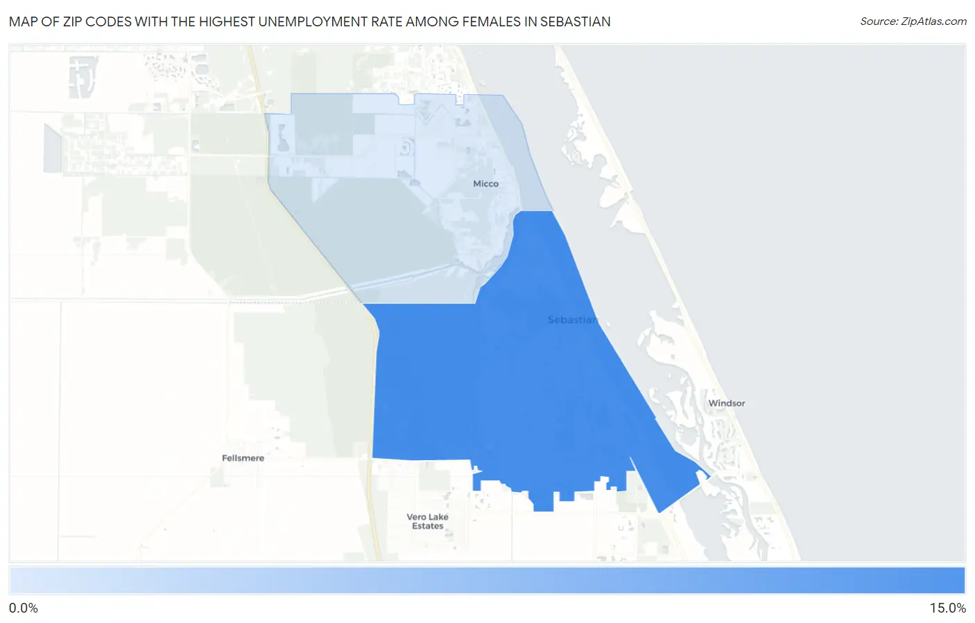 Zip Codes with the Highest Unemployment Rate Among Females in Sebastian Map