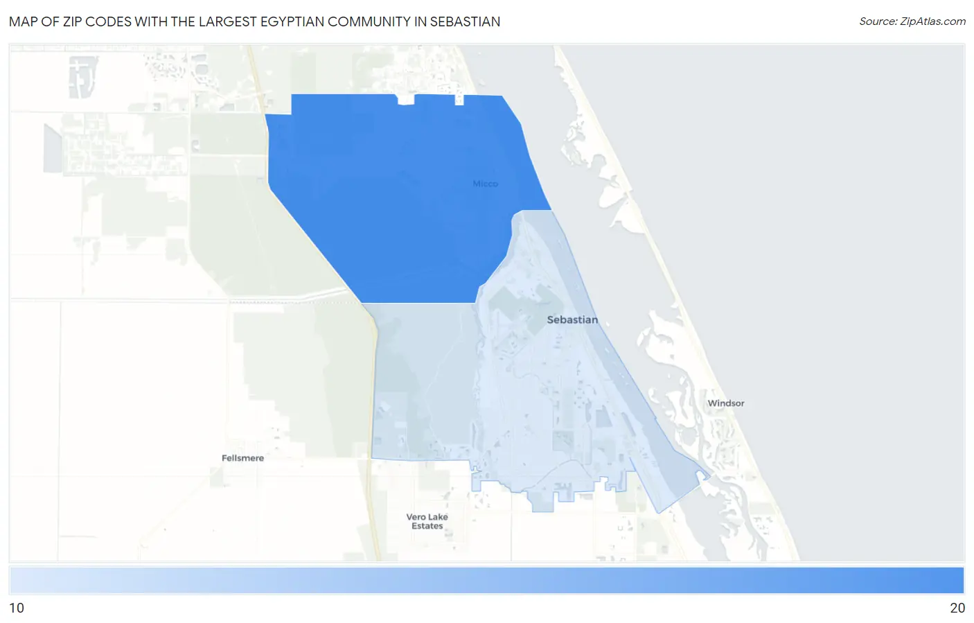 Zip Codes with the Largest Egyptian Community in Sebastian Map