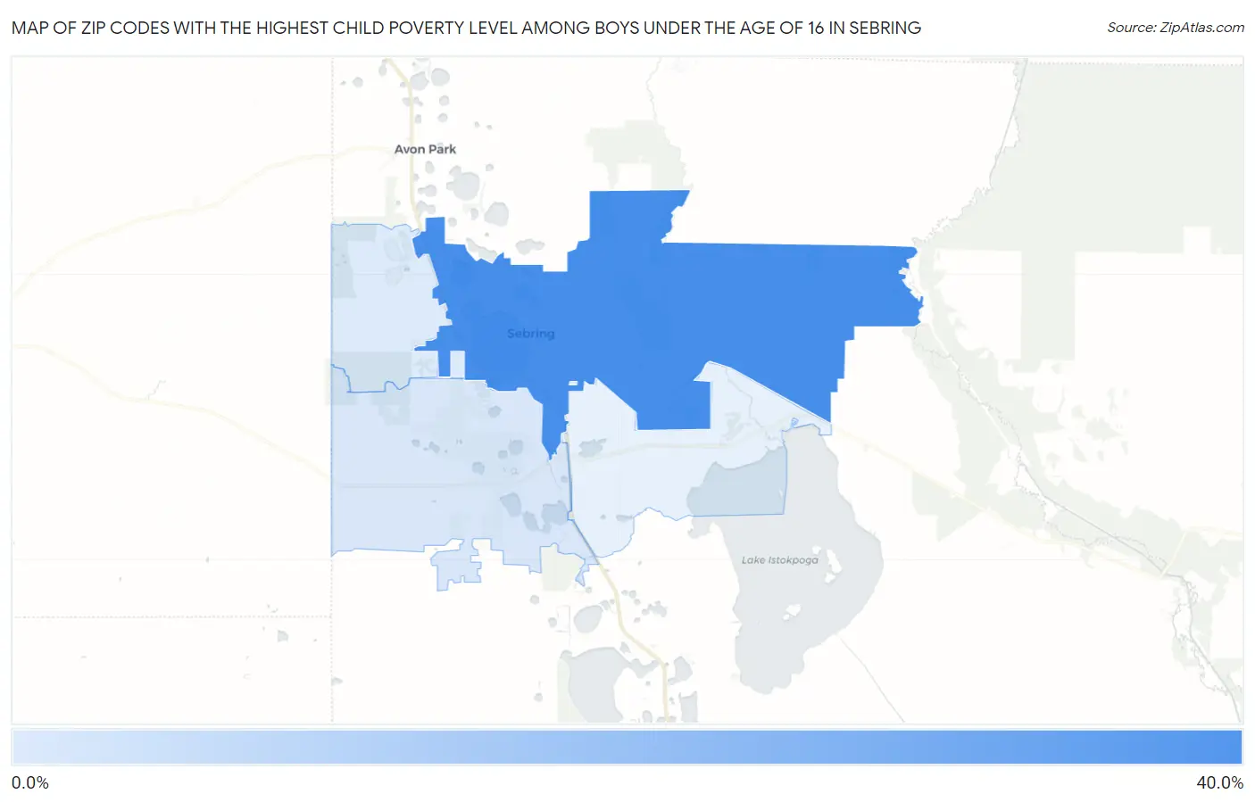 Zip Codes with the Highest Child Poverty Level Among Boys Under the Age of 16 in Sebring Map