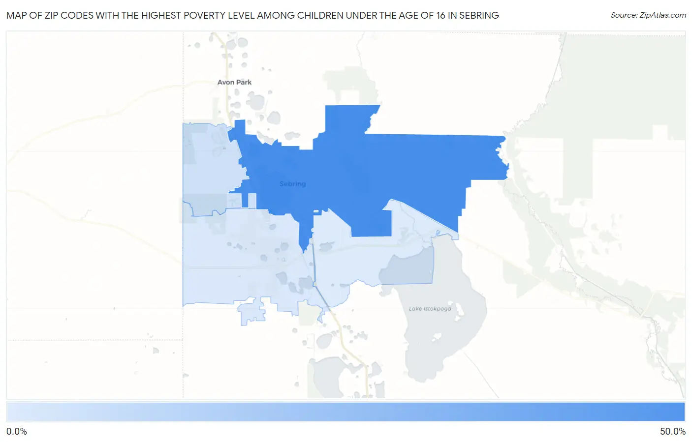 Zip Codes with the Highest Poverty Level Among Children Under the Age of 16 in Sebring Map