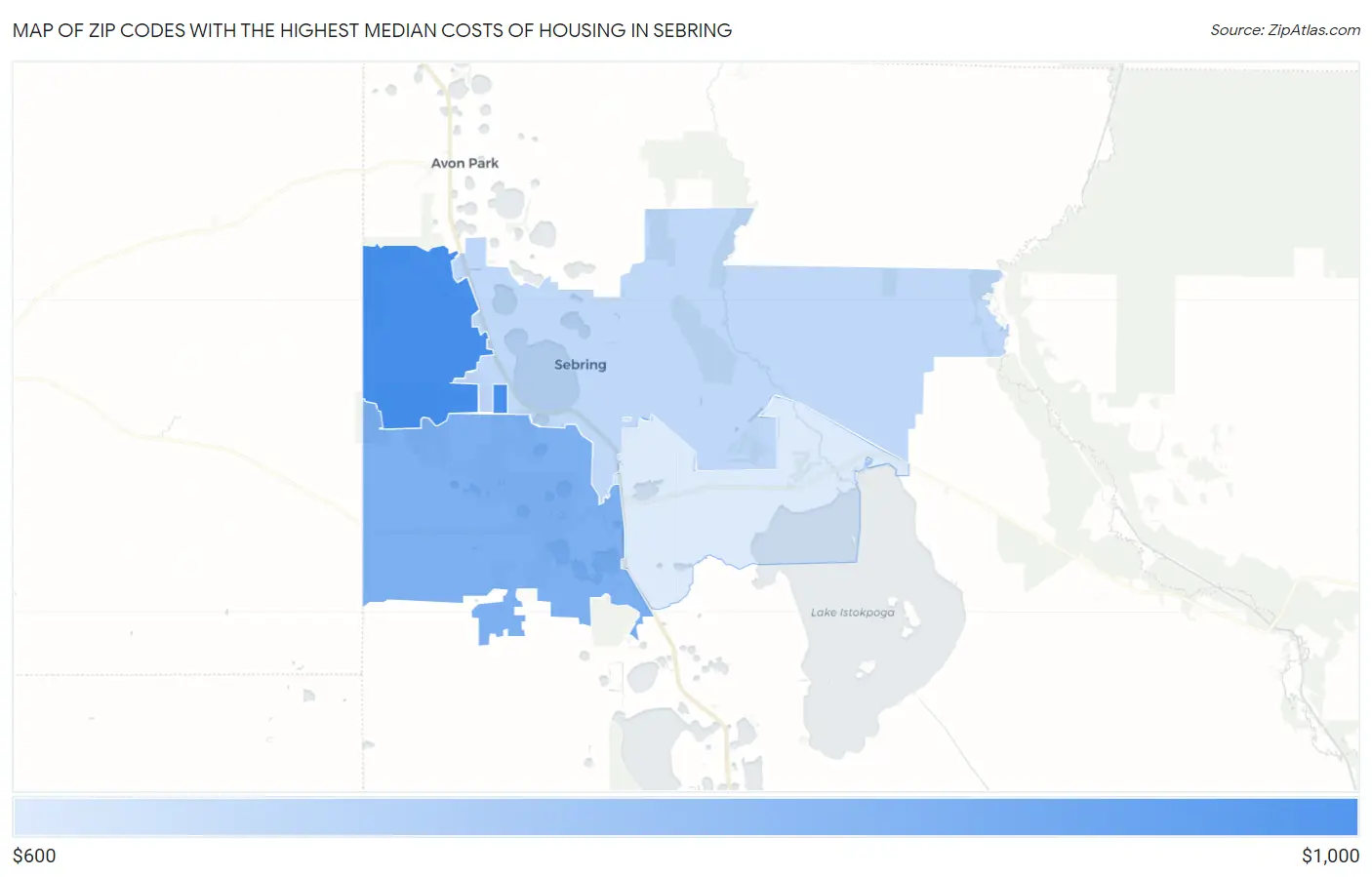 Zip Codes with the Highest Median Costs of Housing in Sebring Map