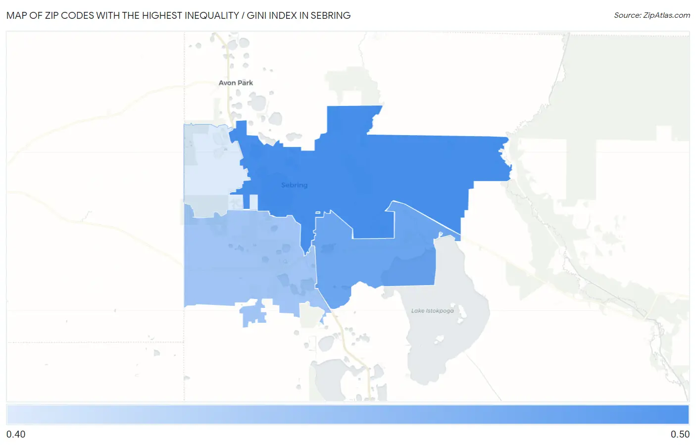 Zip Codes with the Highest Inequality / Gini Index in Sebring Map