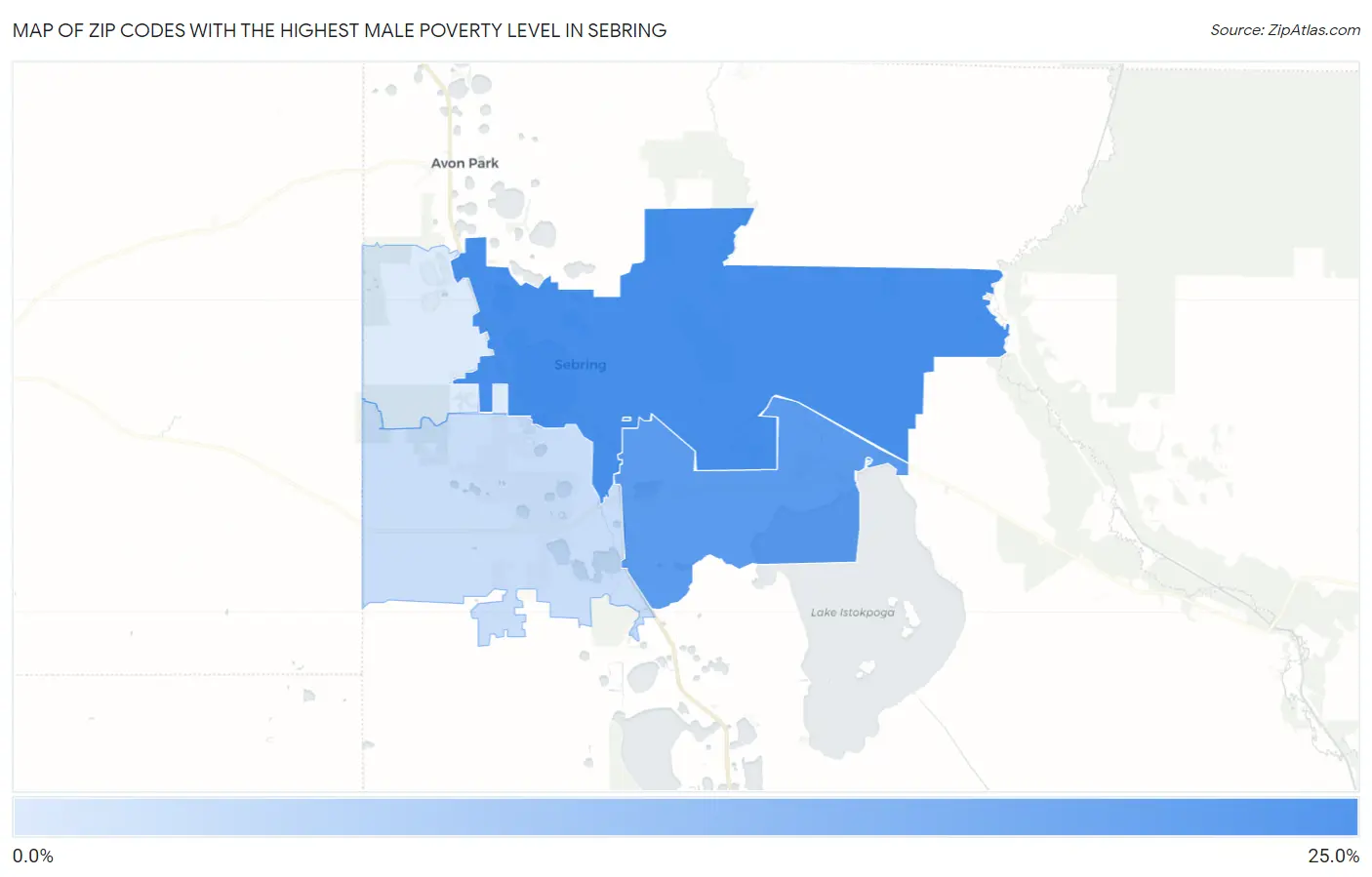Zip Codes with the Highest Male Poverty Level in Sebring Map