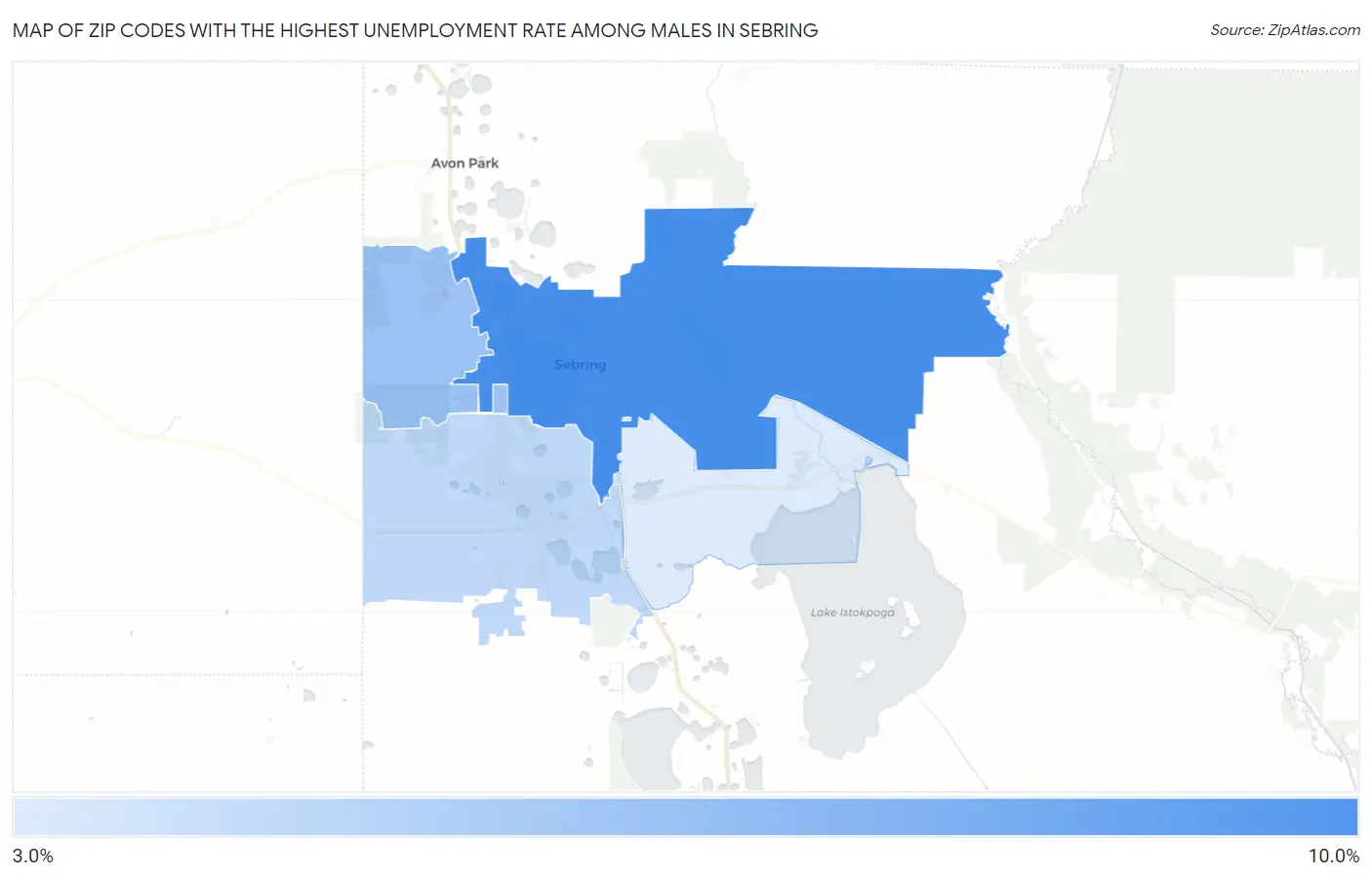 Zip Codes with the Highest Unemployment Rate Among Males in Sebring Map