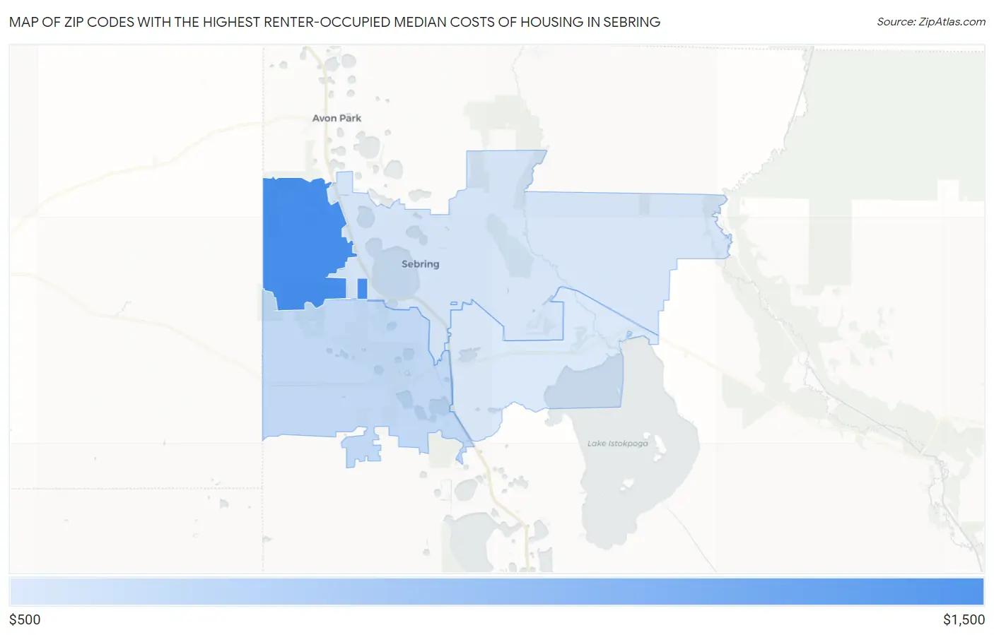 Zip Codes with the Highest Renter-Occupied Median Costs of Housing in Sebring Map